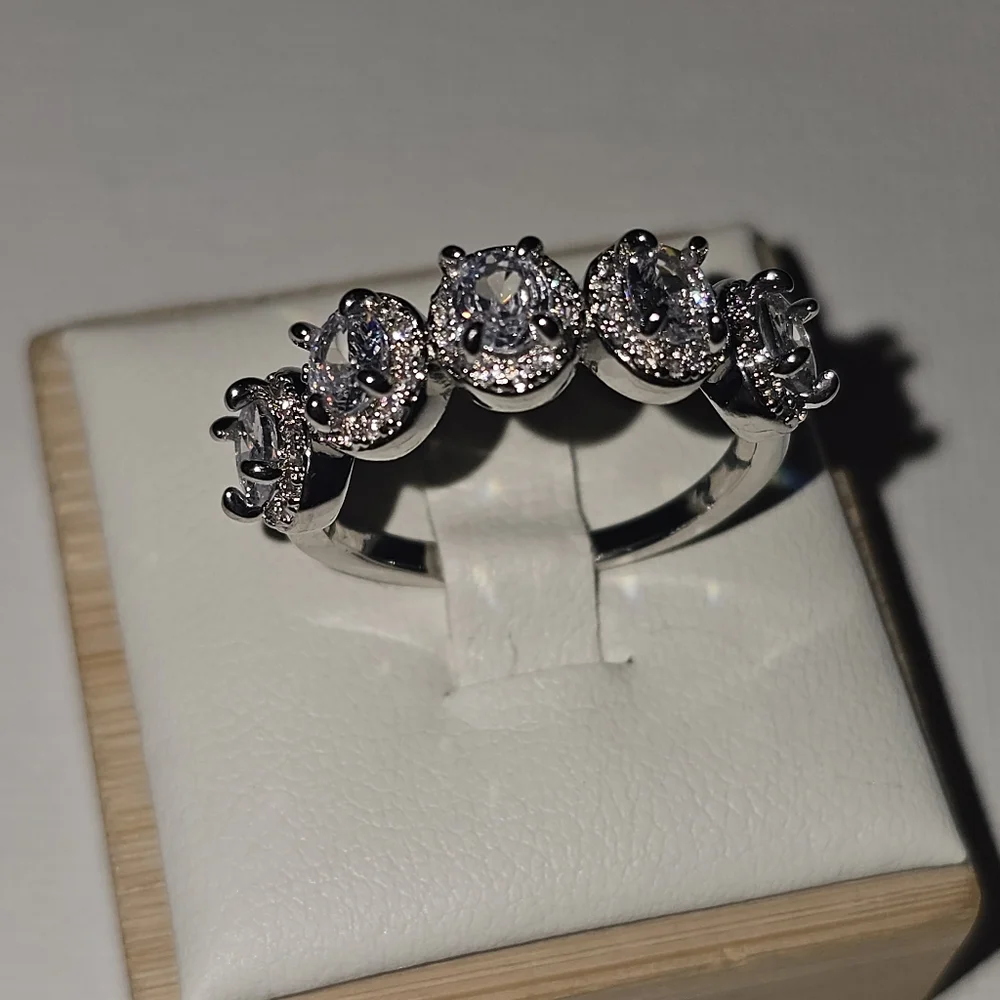 Baguette cz band silver ring